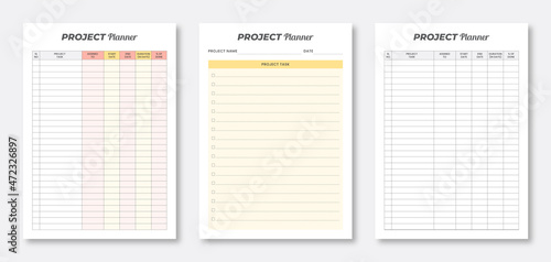 project planner template. printable minimal planner template.  3 set of project planner templates collection.