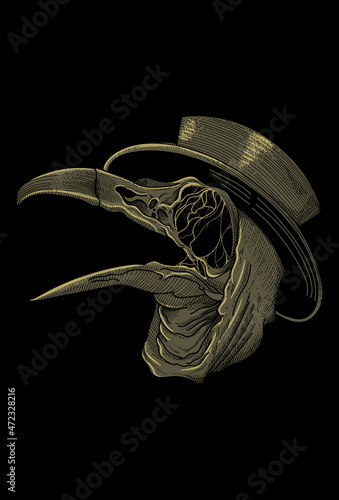 Skull bird with hat artwork illustration