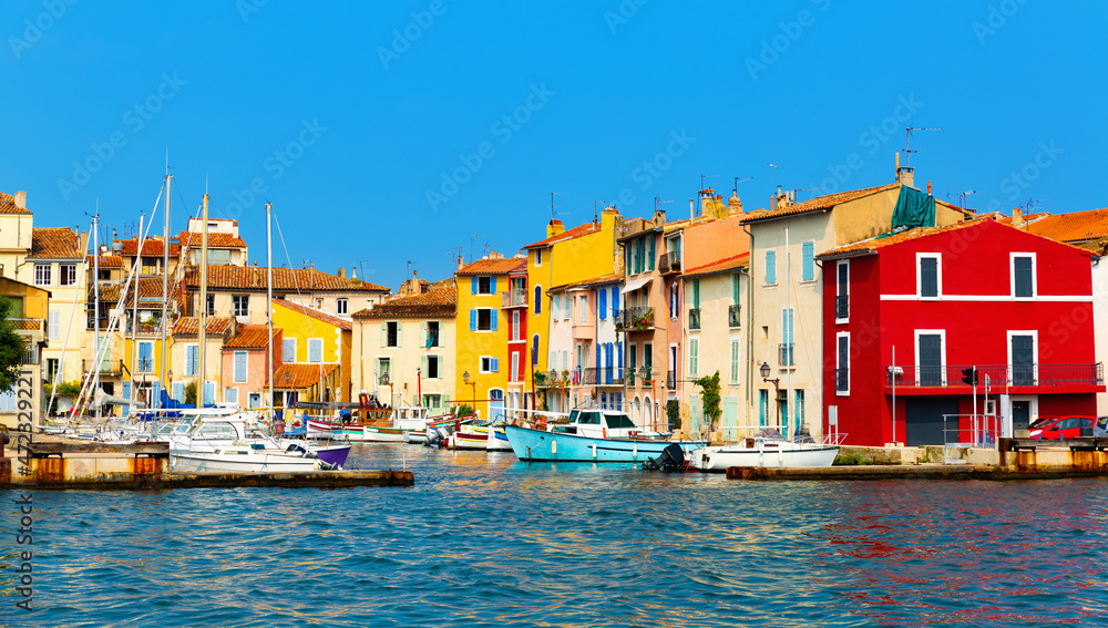 Townscape of Martigues, south of France. View of Quai Brescon and Canal Galiffet.