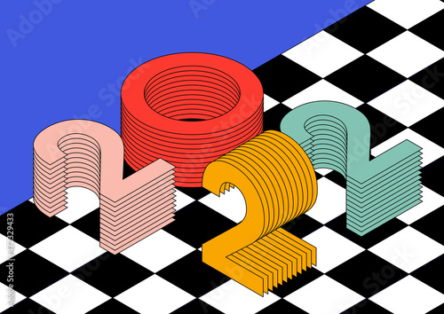 2022 new year background decorative with modern retro isomegric typography