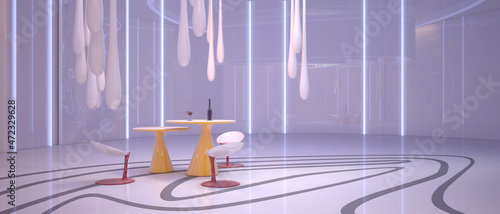 Fototapeta Naklejka Na Ścianę i Meble -  Futuristic interior design. Luxury kitchen with dining area. 3D illustration
