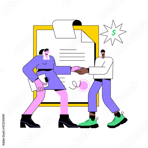 Employment agreement abstract concept vector illustration. Employment contract form, work agreement, employee and employer financial relations, collective responsibility abstract metaphor.