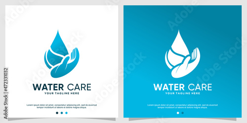 Water care logo abstract with creative concept Premium Vector