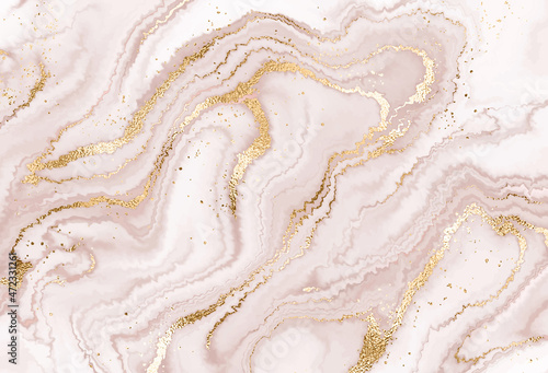Agate mineral abstract painting background with gold wave and dust texture.