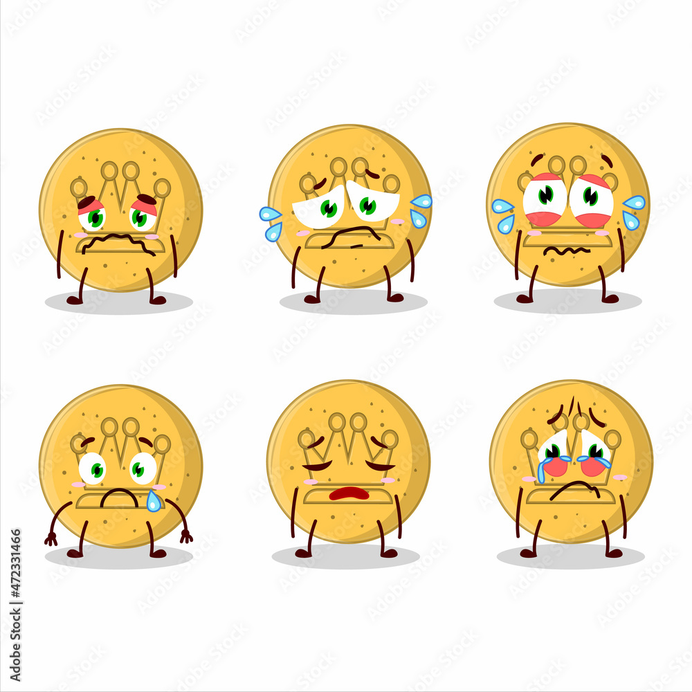 Dalgona candy king cartoon character with sad expression