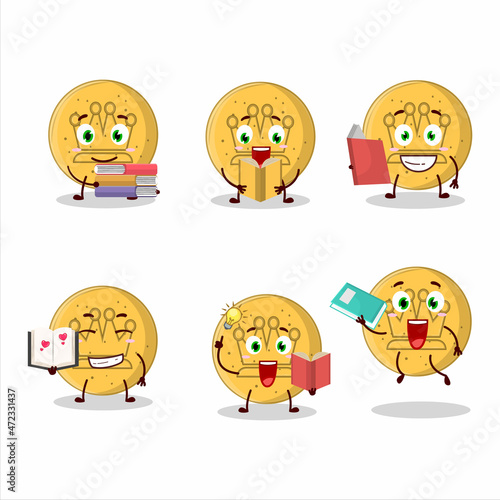 A picture of dalgona candy king cartoon character concept reading an amusing book