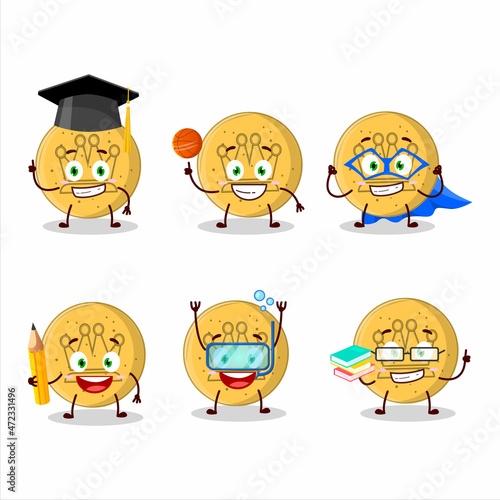 School student of dalgona candy king cartoon character with various expressions