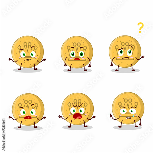 Cartoon character of dalgona candy king with what expression