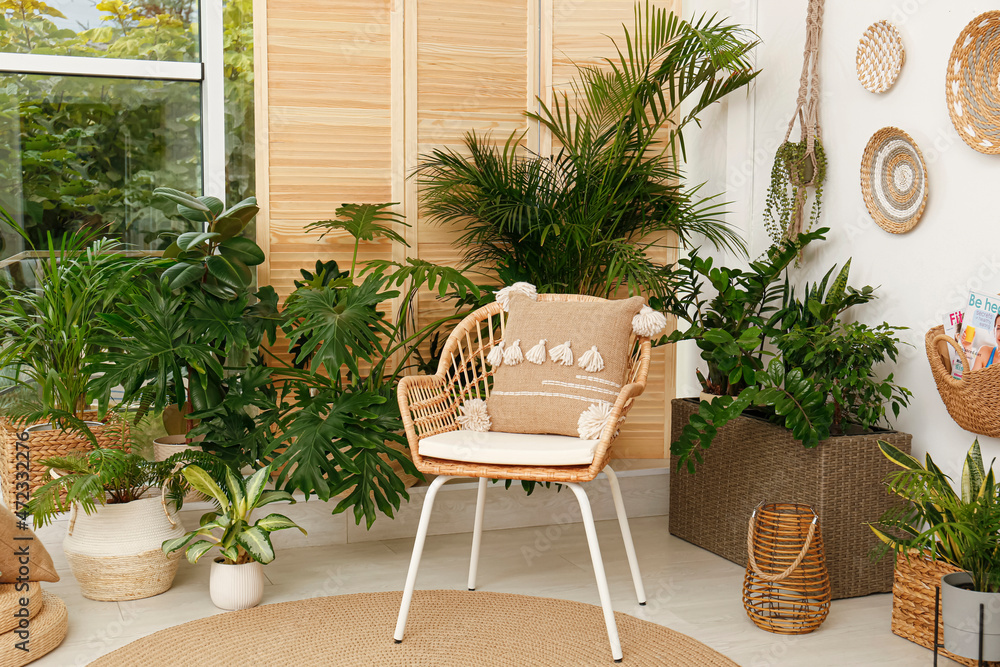 Fototapeta premium Room interior with stylish furniture and green plants