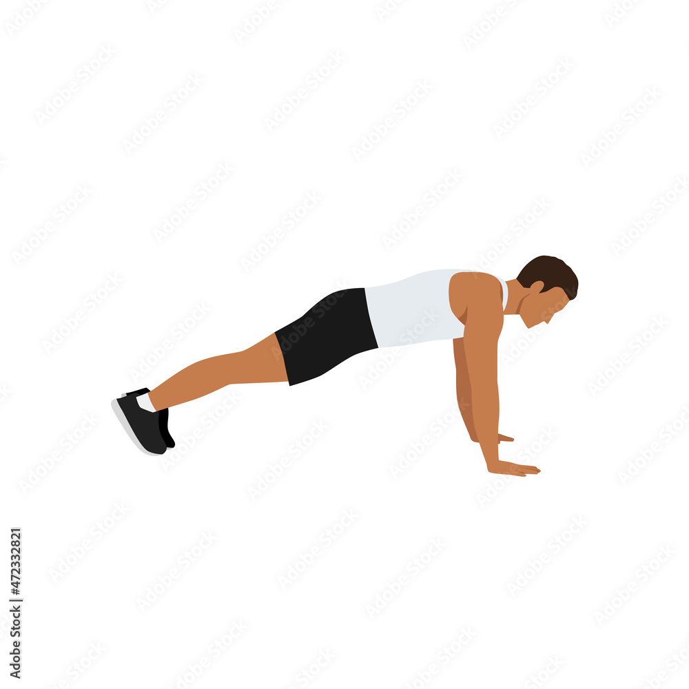 Man doing plank. abdominals exercise flat vector illustration isolated on white background Man doing plank. abdominals exercise flat vector illustration isolated on white background