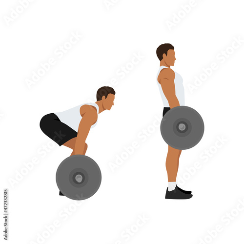 Man doing Barbell deadlifts exercise. Flat vector illustration isolated on white background