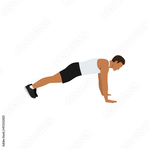 Man doing plank. abdominals exercise flat vector illustration isolated on white background © lioputra