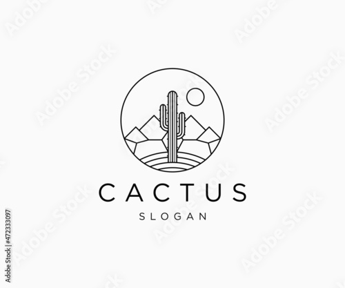 Cactus line art logo icon design template 