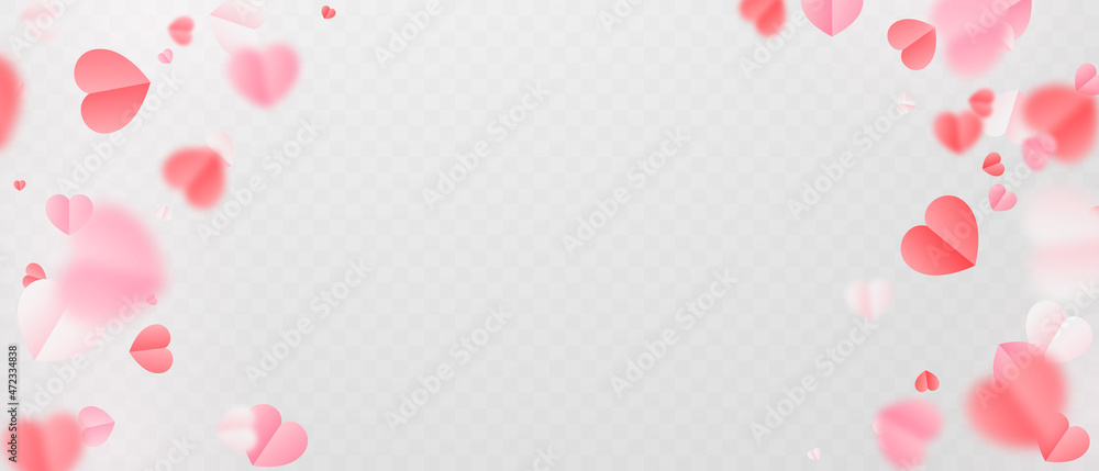 abstract background I adore On a white background, huge and small pink hearts are sprinkled for Valentine's Day.