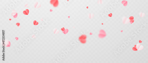 abstract background I adore On a white background, huge and small pink hearts are sprinkled for Valentine's Day.