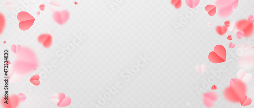 abstract background I adore On a white background, huge and small pink hearts are sprinkled for Valentine's Day.