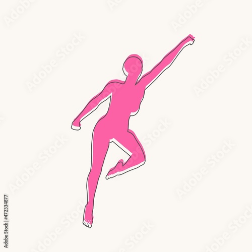 Happy free woman jumping and flying concept sketch.