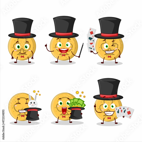 A dalgona candy trefoils Magician cartoon character perform on a stage