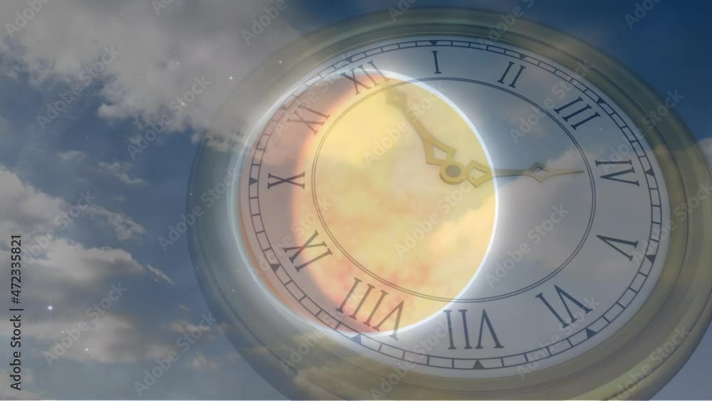 Animation of solar systems, planets and space over clock ticking Animation of solar systems, planets and space over clock ticking