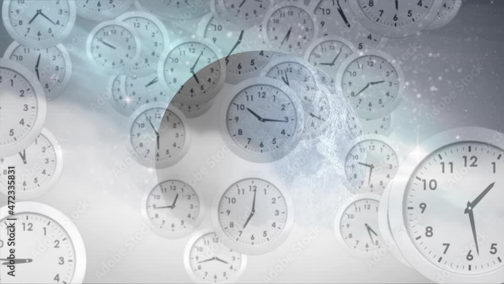 Animation of milky way, planets and space over clocks ticking Animation of milky way, planets and space over clocks ticking