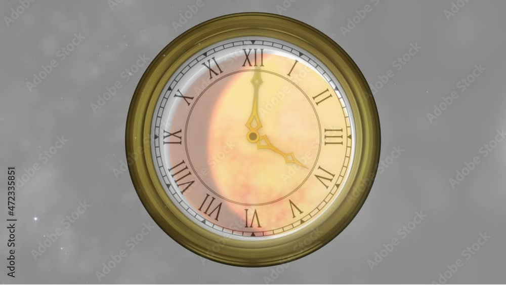 Animation of solar system, planets and space over clock ticking Animation of solar system, planets and space over clock ticking