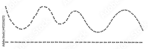 Ants marching in trail searching food. Ant path isolated in white background. Vector illustration