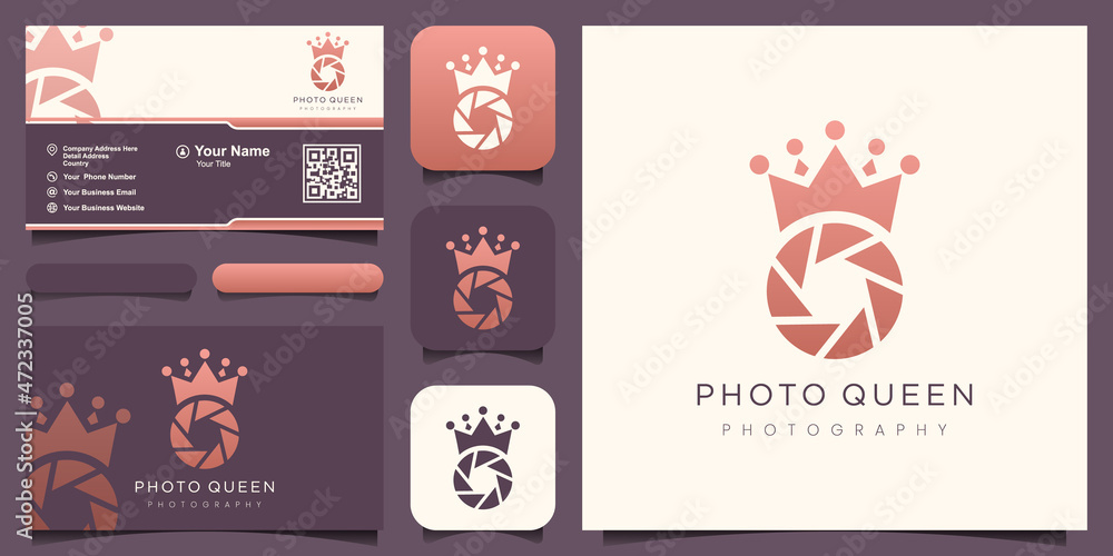 King Crown Queen Shutter Lens Aperture Camera Photography Logo Design Vector King Crown Queen Shutter Lens Aperture Camera Photography Logo Design Vector