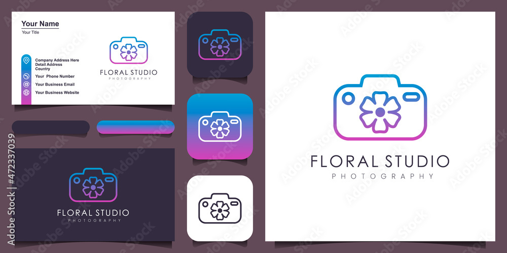 Fototapeta premium floral camera logo, design vector simple elegant