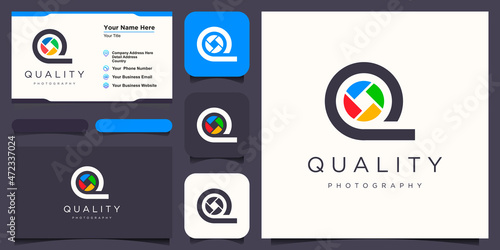 letter q camera logo. camera photography logo with letter q icon vector template