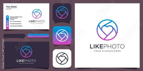 love camera logo, lens with heart design vector simple elegant modern style.