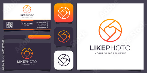 love camera logo, lens with heart design vector simple elegant modern style.