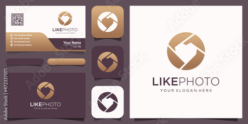 love camera logo, lens with heart design vector simple elegant modern style.
