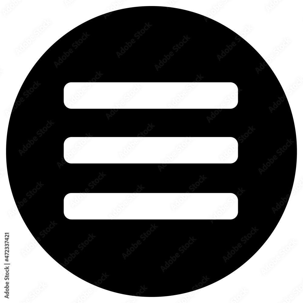 Round icon with black hamburger menu. Vector. Round icon with black hamburger menu. Vector.