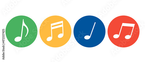 A set of colorful musical note icons. Vectors.
