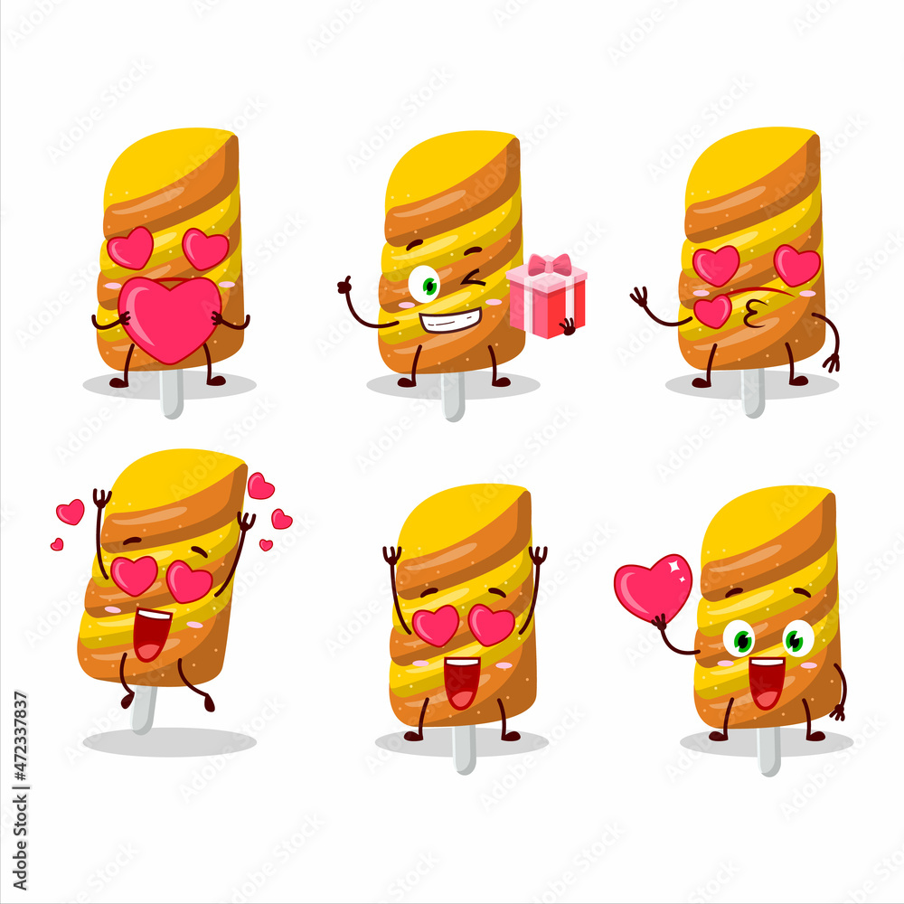 Gummy candy orange cartoon character with love cute emoticon