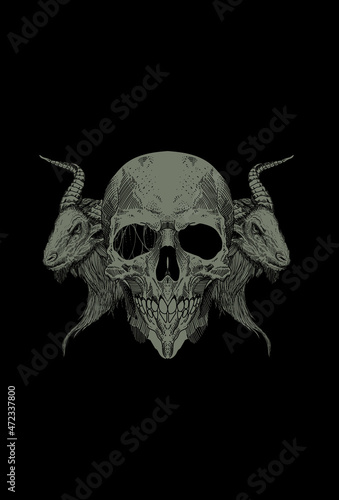 Human skull and goat artwork illustration