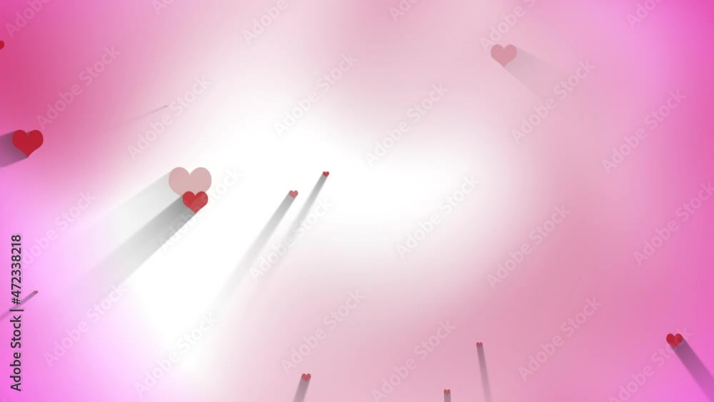 Pink Hearts with Shadow on Colorful Background Pink Hearts with Shadow on Colorful Background