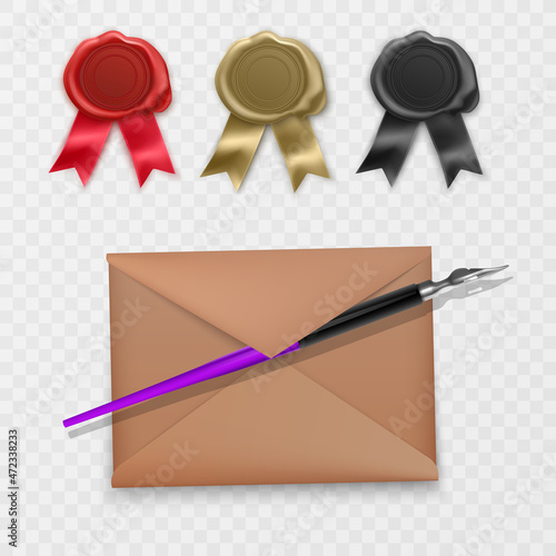 Wax stamp Old embossed envelope label, round royal medieval mockup cartoon shapes Vector candle wax seals