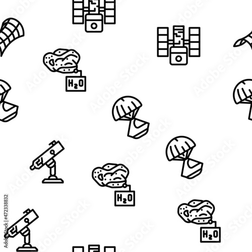 Space Researchment Equipment Vector Seamless Pattern Thin Line Illustration
