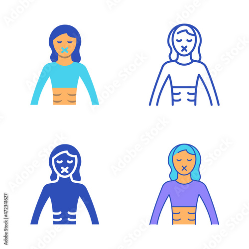Anorexia disorder icon set in flat and line style