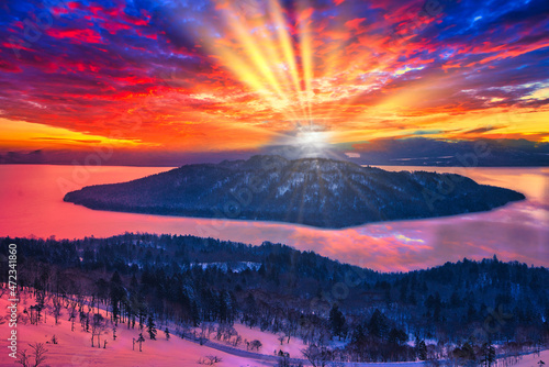 厳冬期の美幌峠の日の出風景