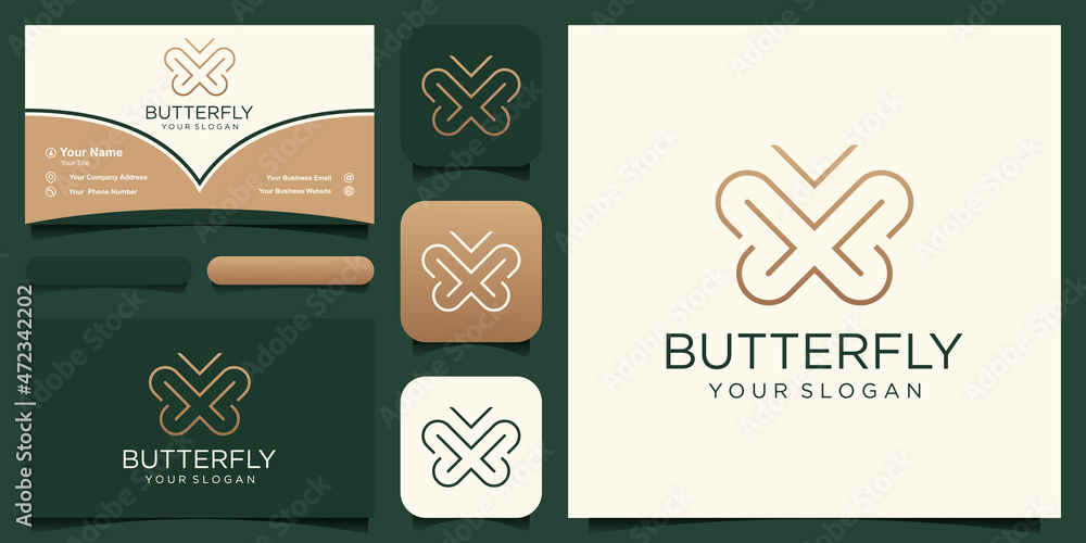 Fototapeta premium Butterfly Logo geometric design abstract vector template Linear style icon.