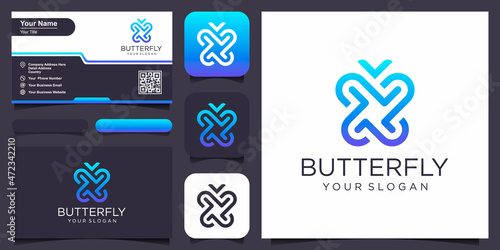 Butterfly Logo geometric design abstract vector template Linear style icon.