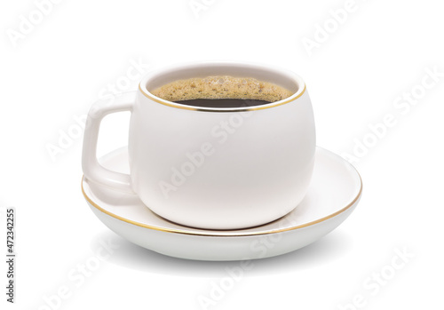 creamy coffee cup on coasters isolated on white background