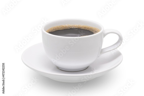 white coffee cup on coasters isolated on white background