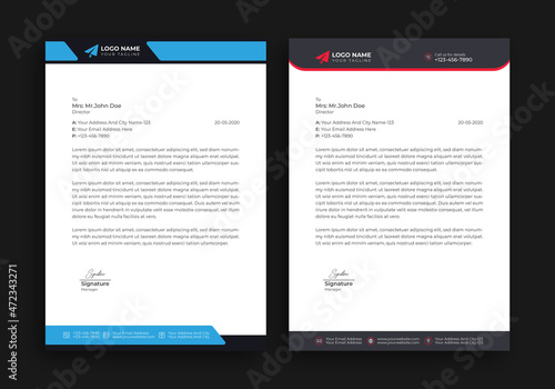 Corporate Letterhead Template Design. With Two Types Of Different Designs And Vector illustrations. And One Colors Variations