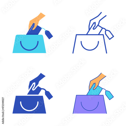 Kleptomania addiction icon set in flat and line style