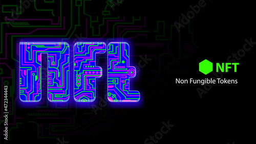 NFT non fungible tokens digital art on black vector illustration