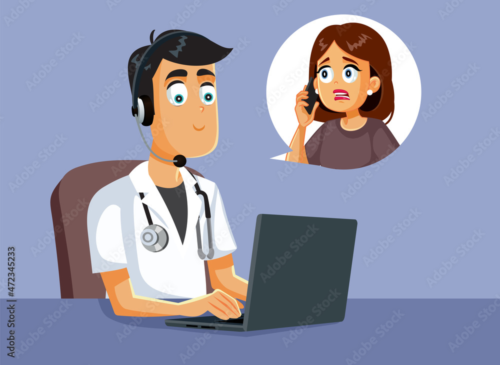 Fototapeta premium MD Offering Medical Assistance Over the Phone Vector Illustration