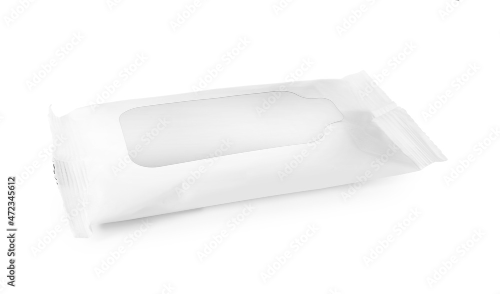 Wet wipes flow pack isolated on white Wet wipes flow pack isolated on white